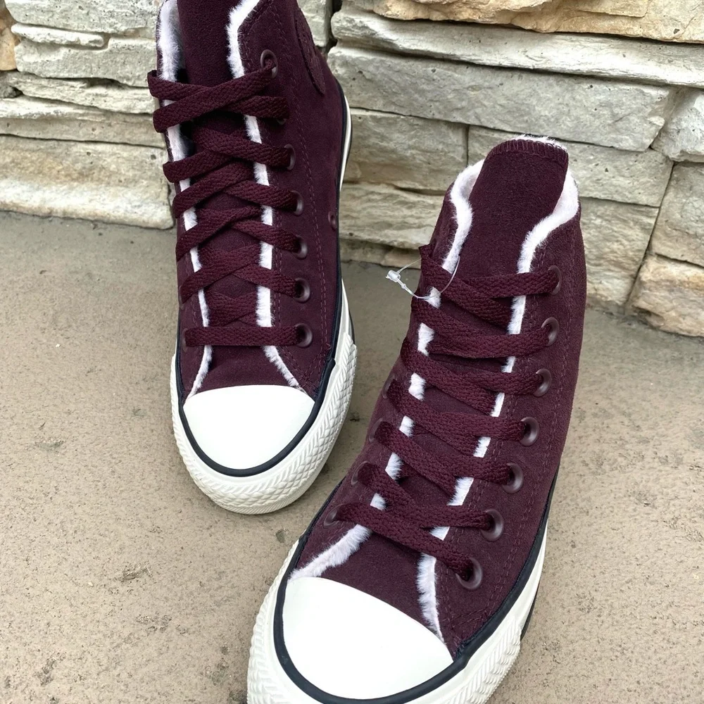 Converse Maroon Suede Fuzzy Pink Sneakers